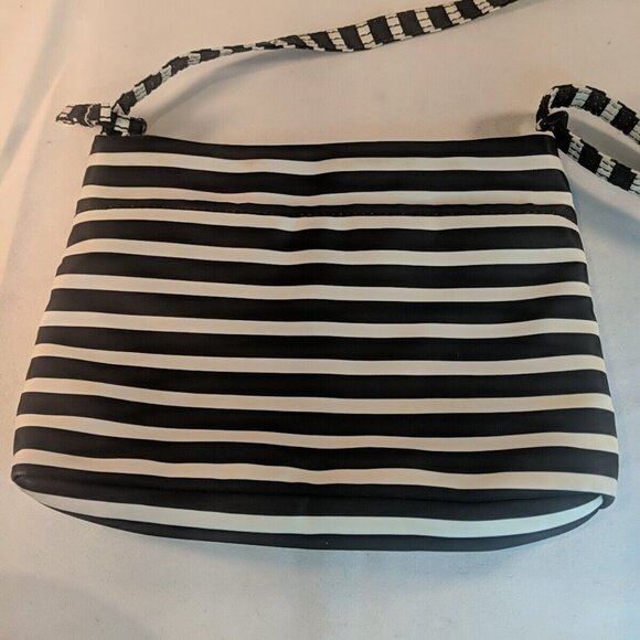 Kate Spade Flatiron Cammy Striped Nylon Shoulder Bag Purse Black White Crossbody - Picture 9 of 16